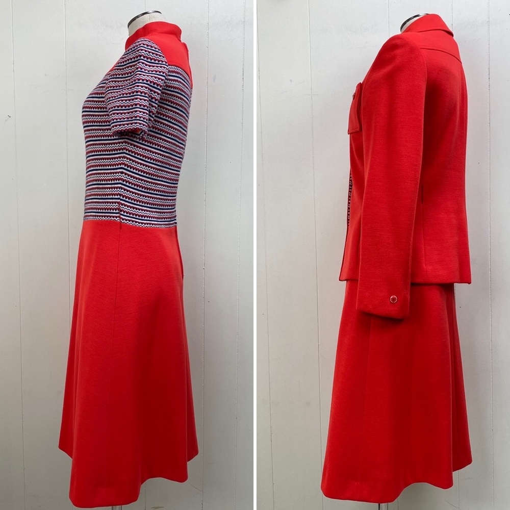 Vintage 60s Gare Wool Red 2-Piece Jacket & Dress - Picture 4 of 12